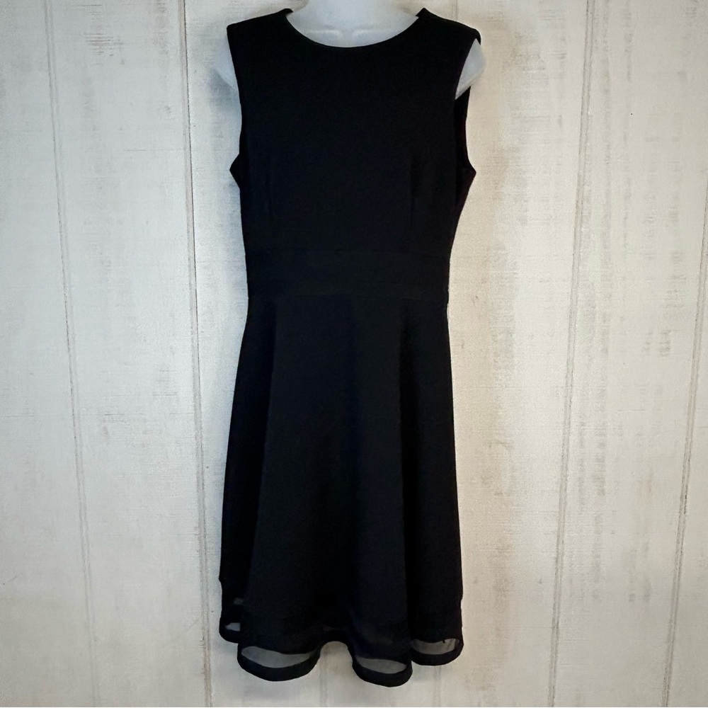 Calvin Klein‎ Midi Dress Womens Size 10 Round Neck Sleeveless Sheer Ruffle Black